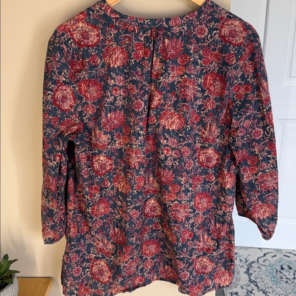 Chaps Denim multi floral print cotton v neck blouse - Picture 3 of 12